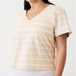 NWT Athleta M Essential V Neck Tee Winona Dune Stripe Medium